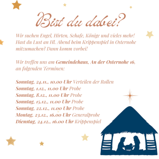 Flyer mit den Probenterminen fürs Osternoher Krippenspiel 2024