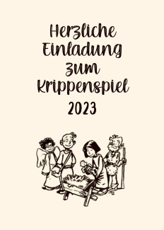 Flyer des Krippenspiels 2023 mit Bildmotiv Kinder beim Krippenspiel