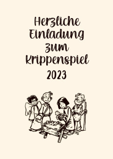 Flyer des Krippenspiels 2023 mit Bildmotiv Kinder beim Krippenspiel