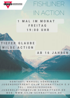 Aktueller Flyer 2023-03 für die CVJM-Gruppe „Fishliner in Action“